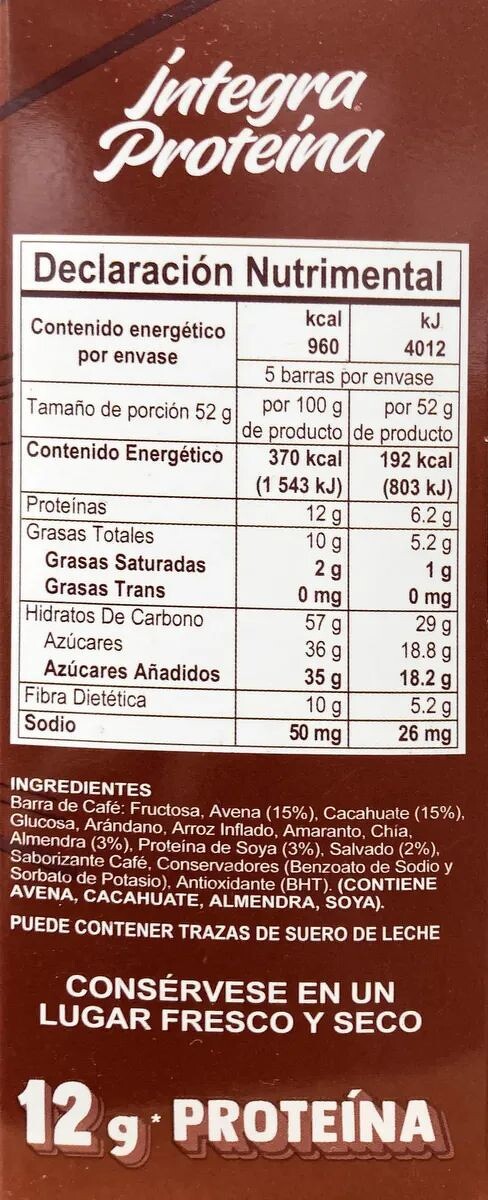 Barra Proteica &Iacute;ntegra Caf&eacute;